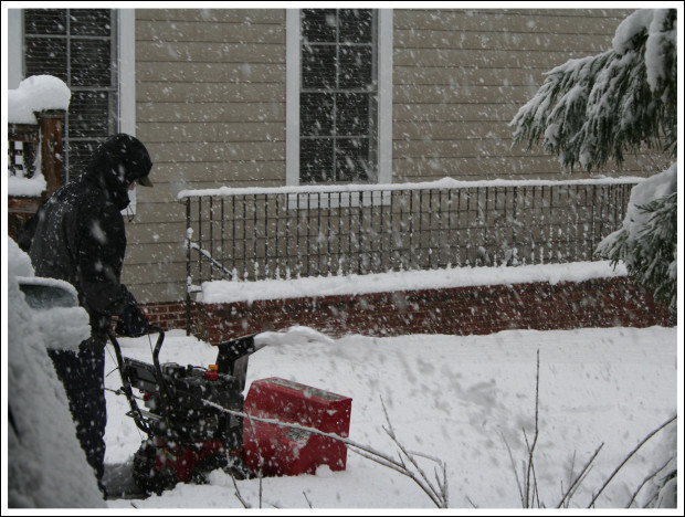 Hubby with the snow blower about midday.