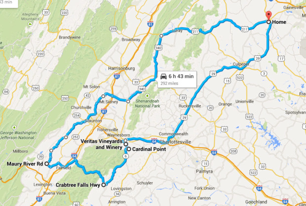 Screen Capture of Our Approximate Route