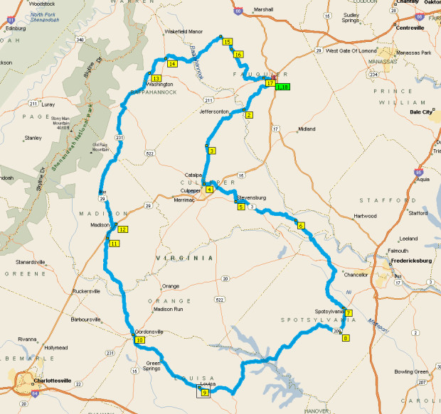 Overview Map of Our Spotsylvania Ride